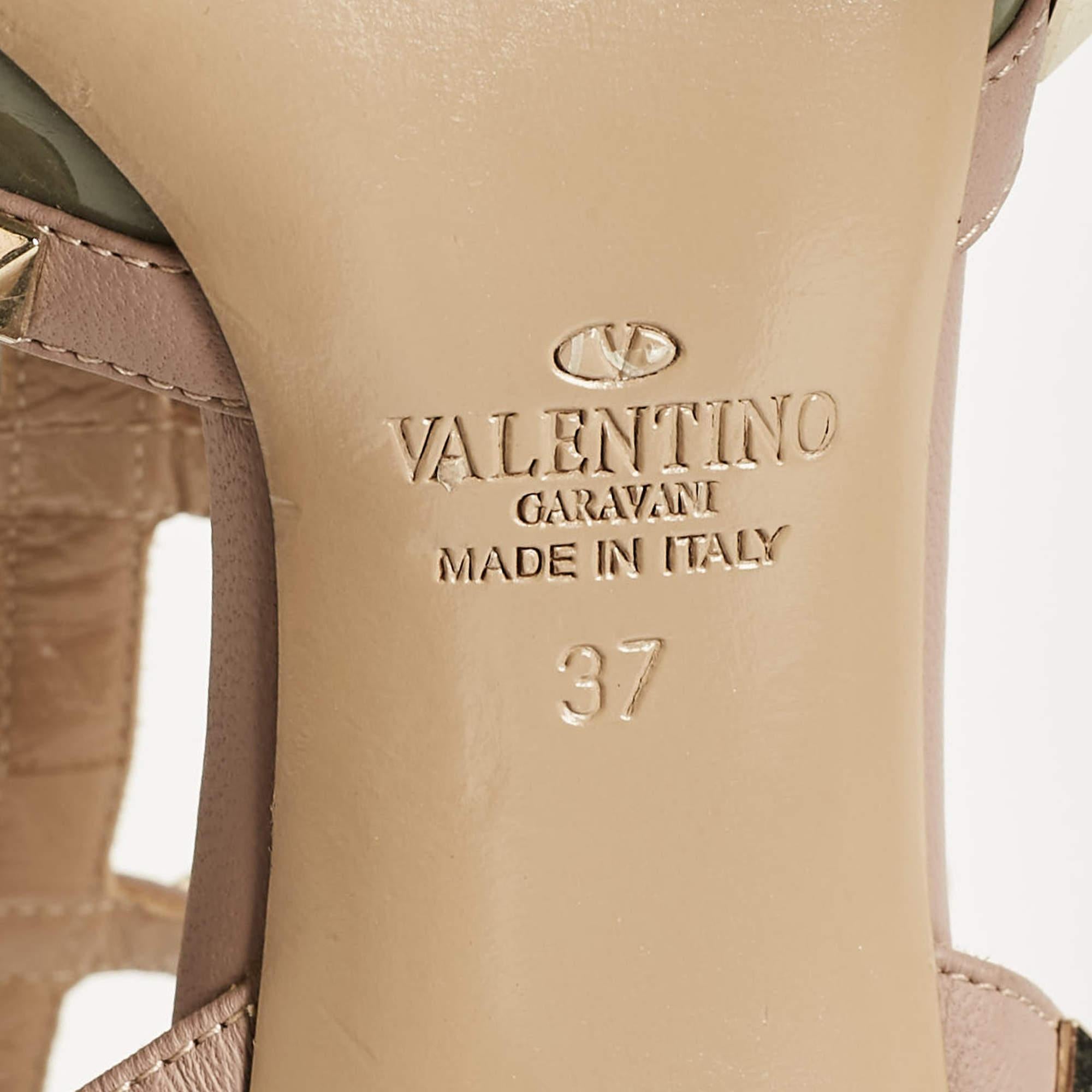 Valentino Green/Beige Patent and Leather Rockstud Pumps Size 37 3
