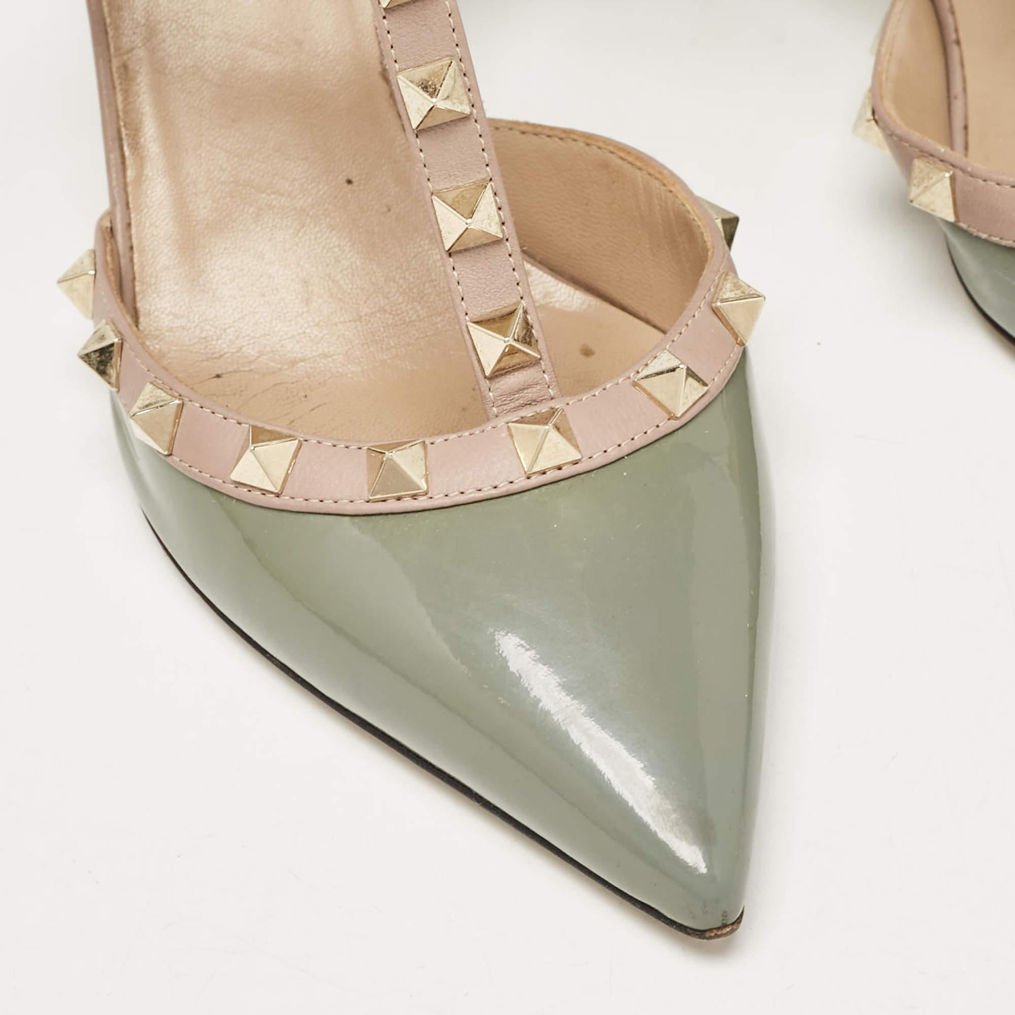 Valentino Green/Beige Patent and Leather Rockstud Pumps Size 37 4