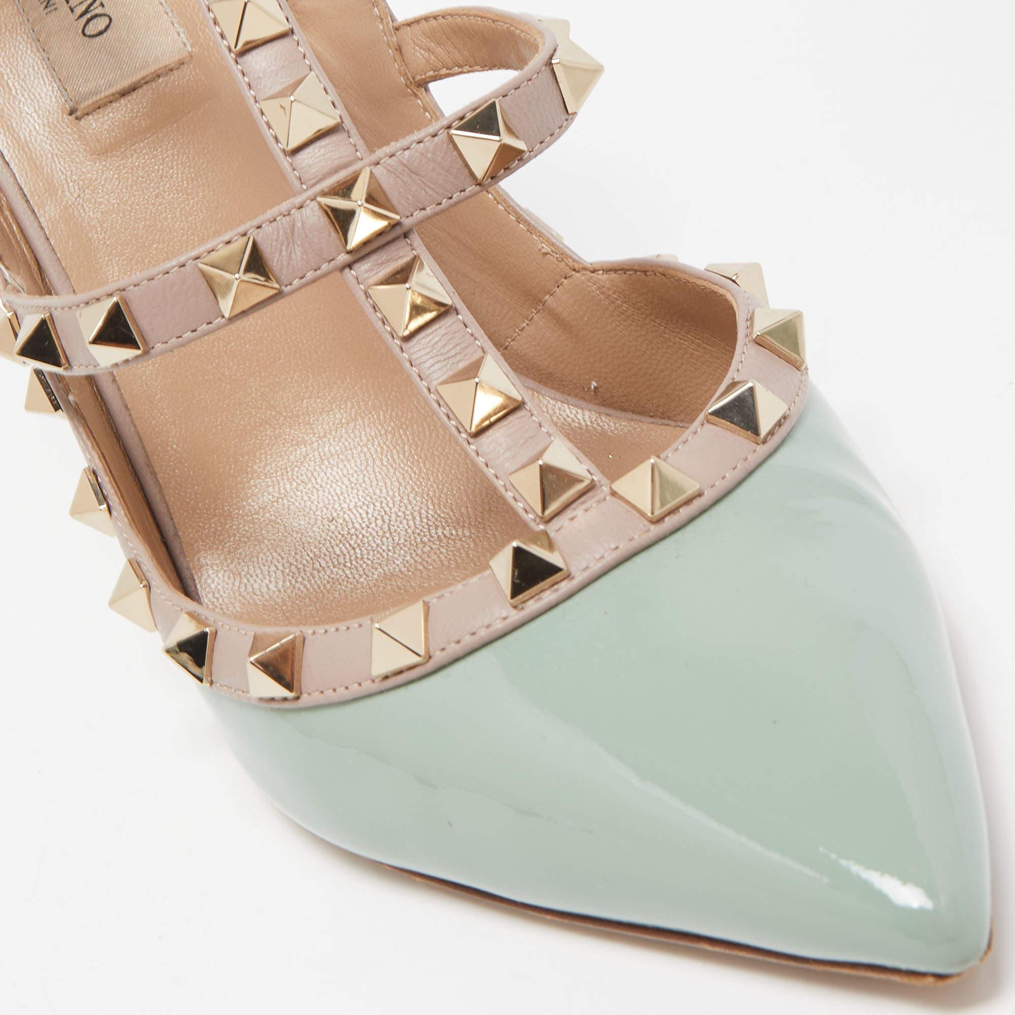 Valentino Green/Beige Patent and Leather Rockstud Pumps Size 40.5 3