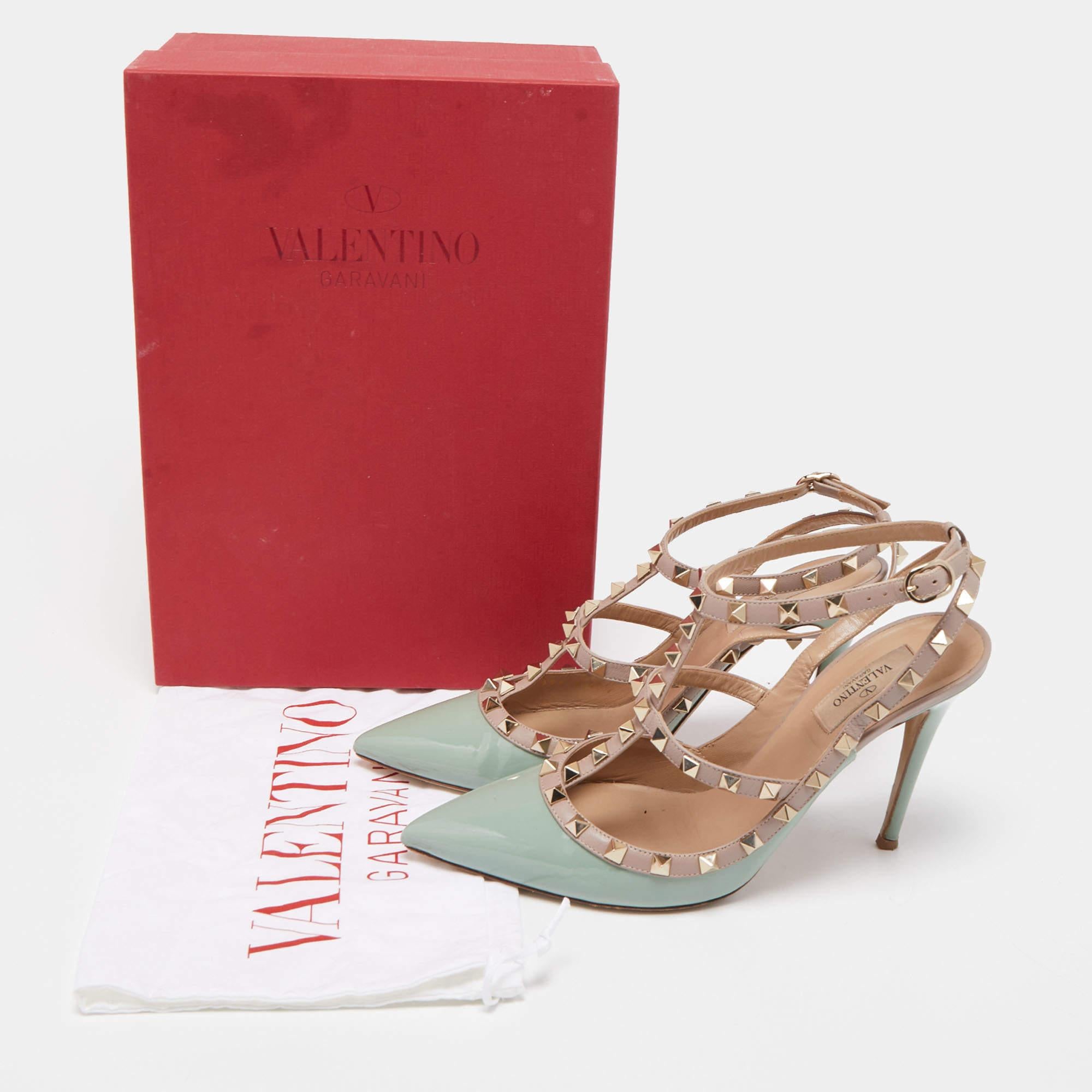 Valentino Green/Beige Patent and Leather Rockstud Pumps Size 40.5 5