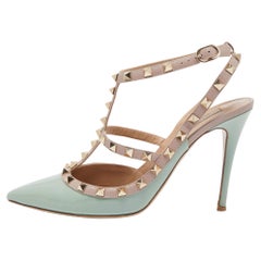 Valentino Green/Beige Patent and Leather Rockstud Pumps Size 40.5