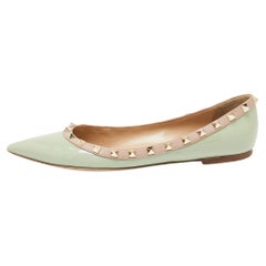 Valentino Green/Beige Patent Leather Rockstud Ballet Flats Size 39.5