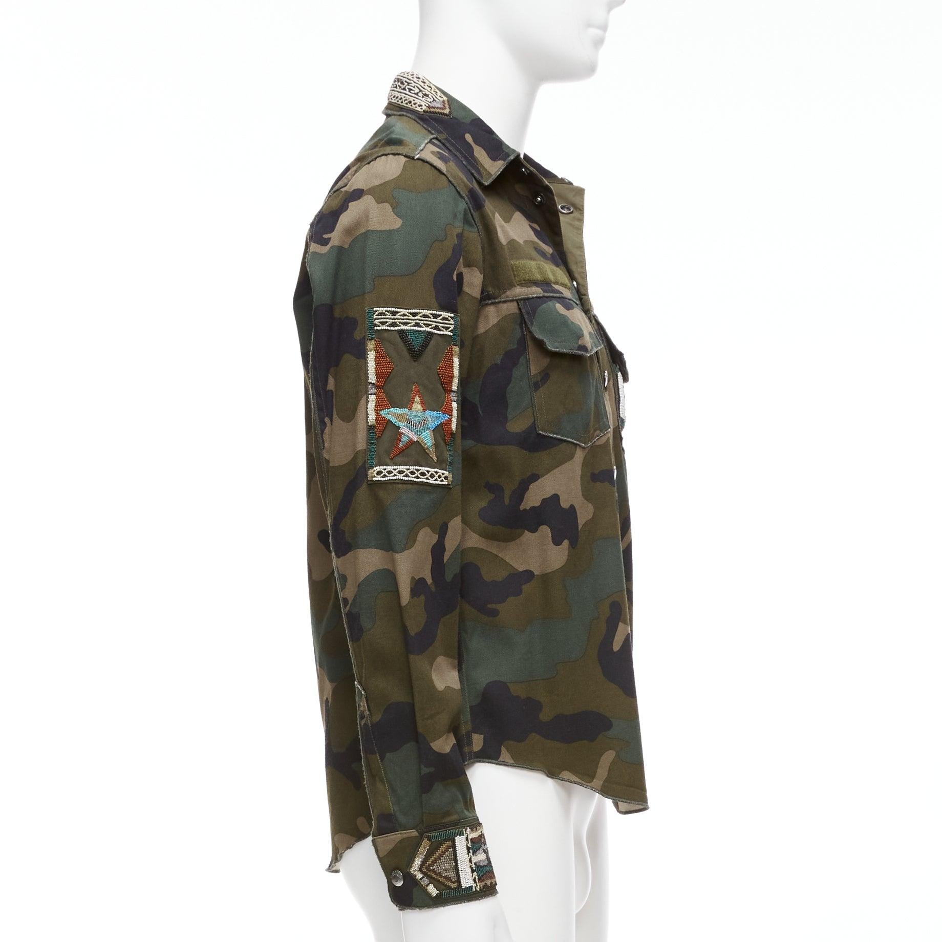 Women's VALENTINO green camouflage bead applique military overshirt IT46 S
