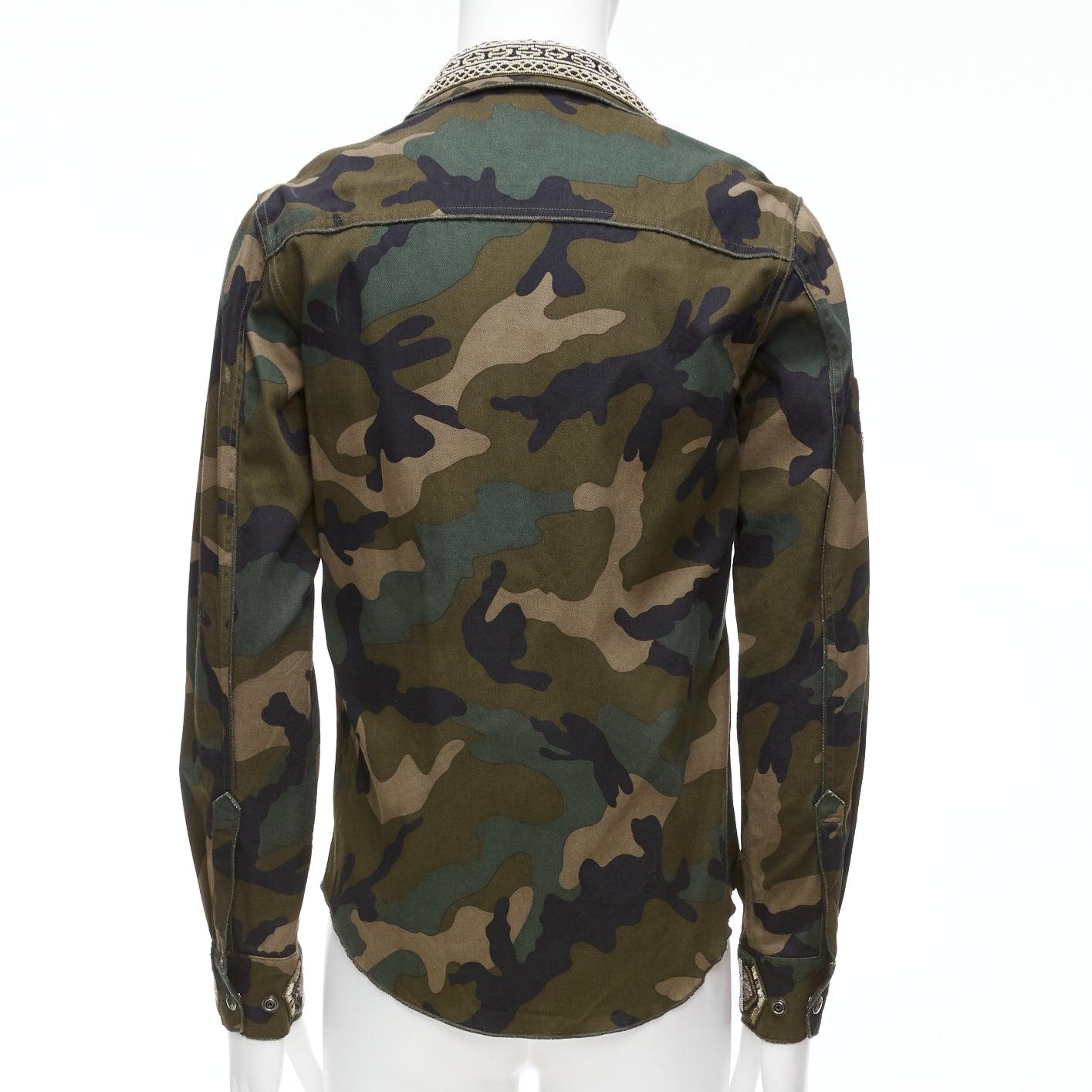 VALENTINO green camouflage bead applique military overshirt IT46 S For Sale 2