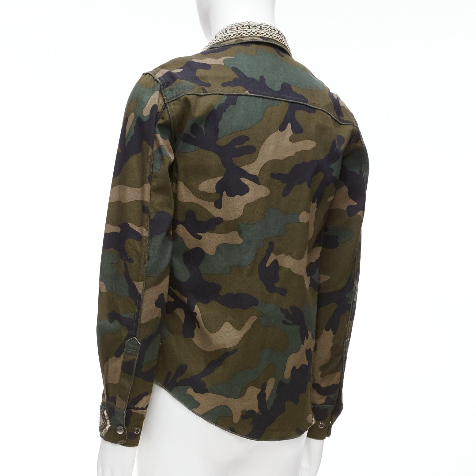 VALENTINO green camouflage bead applique military overshirt IT46 S For Sale 3