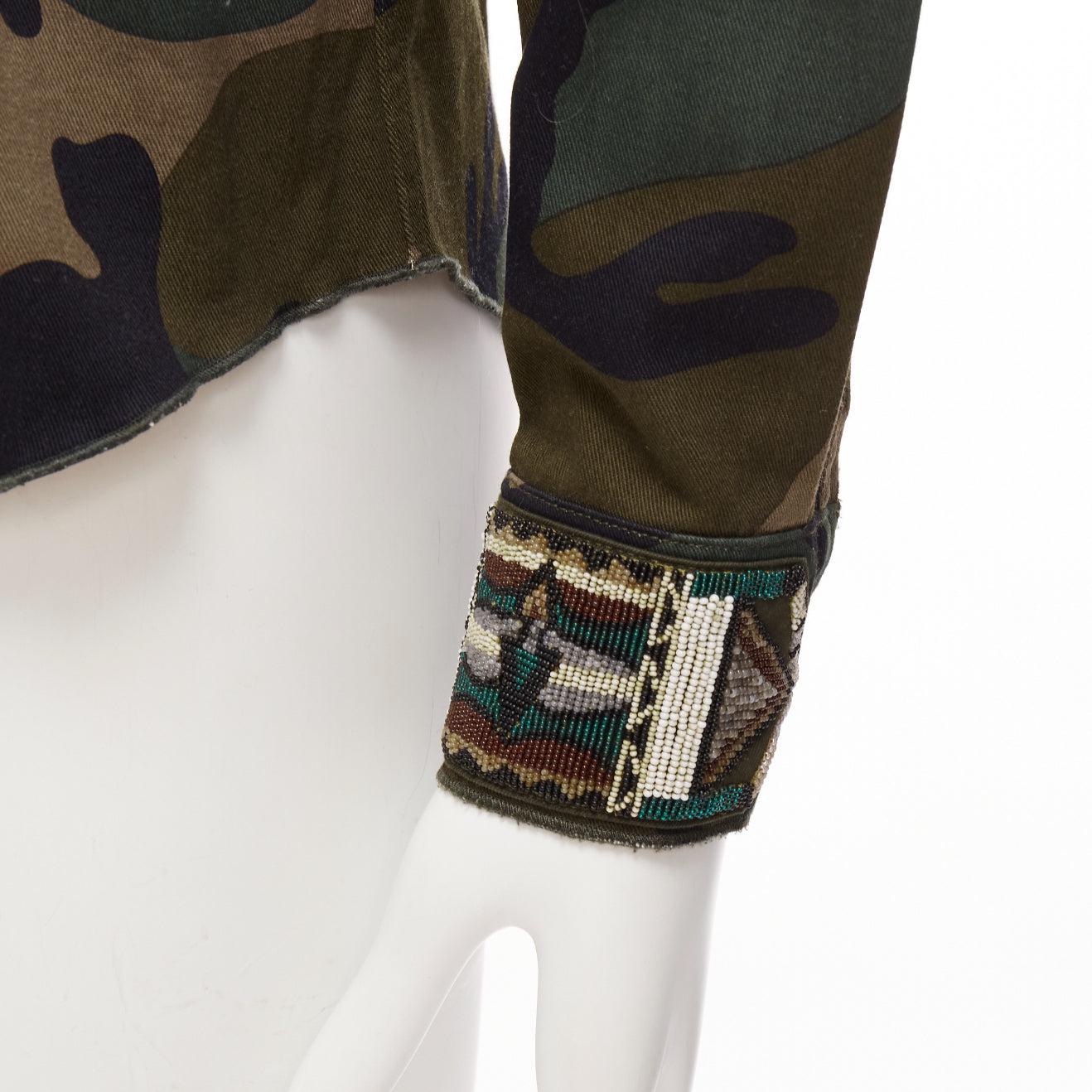 VALENTINO green camouflage bead applique military overshirt IT46 S 3