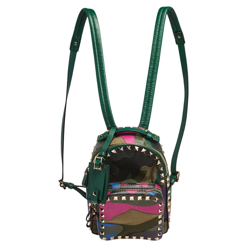 Valentino Green Camouflage Canvas and Leather Mini Rockstud Backpack