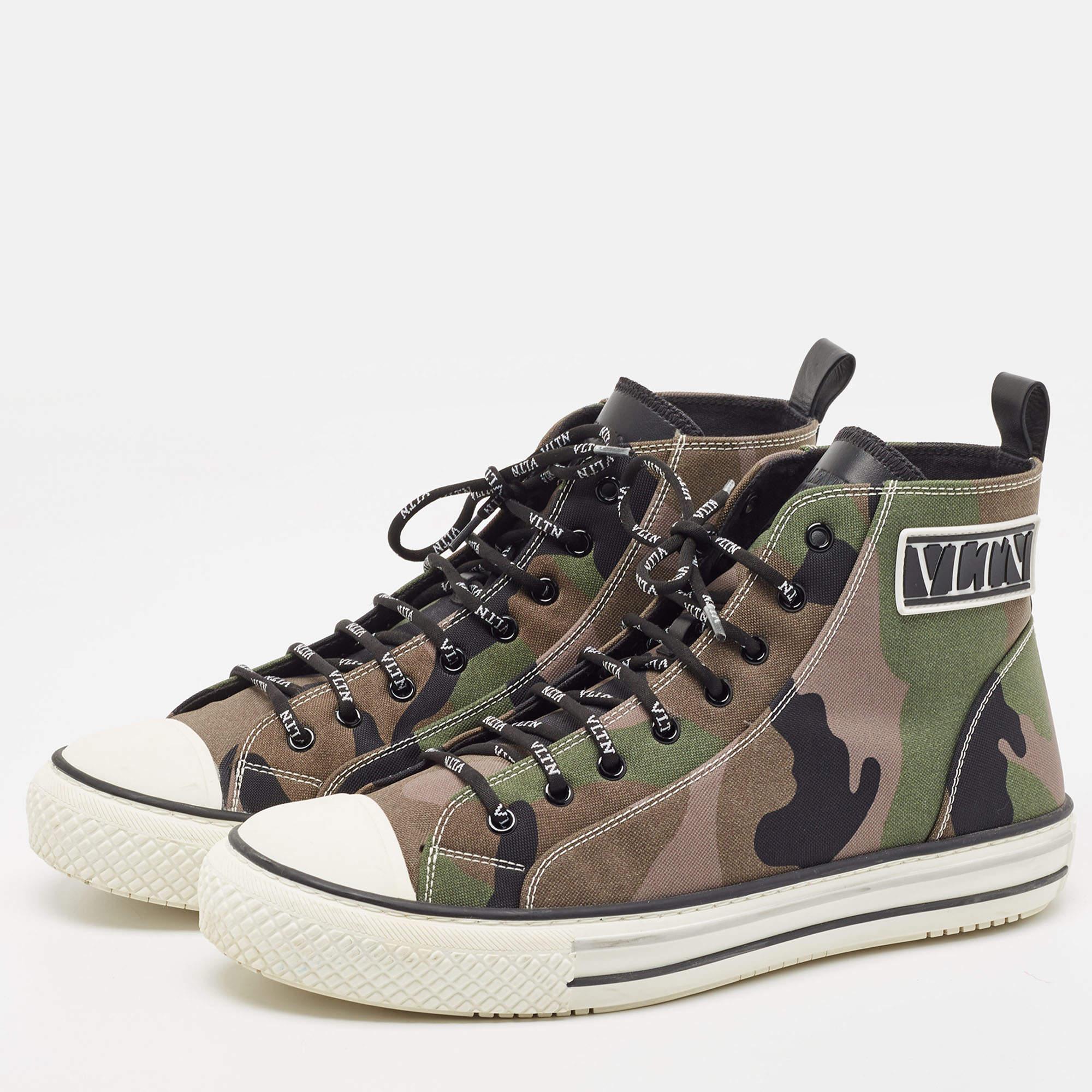 Valentino Green Camouflage Canvas Giggies High Top Sneakers Size 43 2