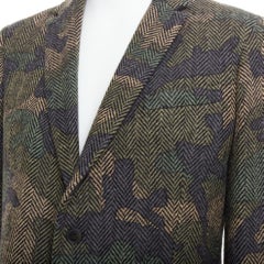 VALENTINO green camouflage print herringbone wool blazer jacket IT50 L