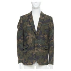 VALENTINO green camouflage print herringbone wool blazer jacket IT50 L