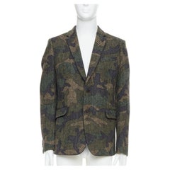 VALENTINO green camouflage print herringbone wool blazer jacket IT50 L