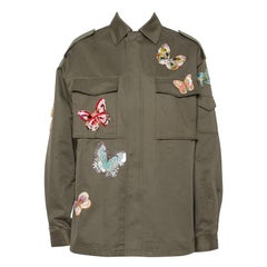 Valentino Green Canvas Sequined Butterfly Applique Cargo Pocket Detail Jacket M
