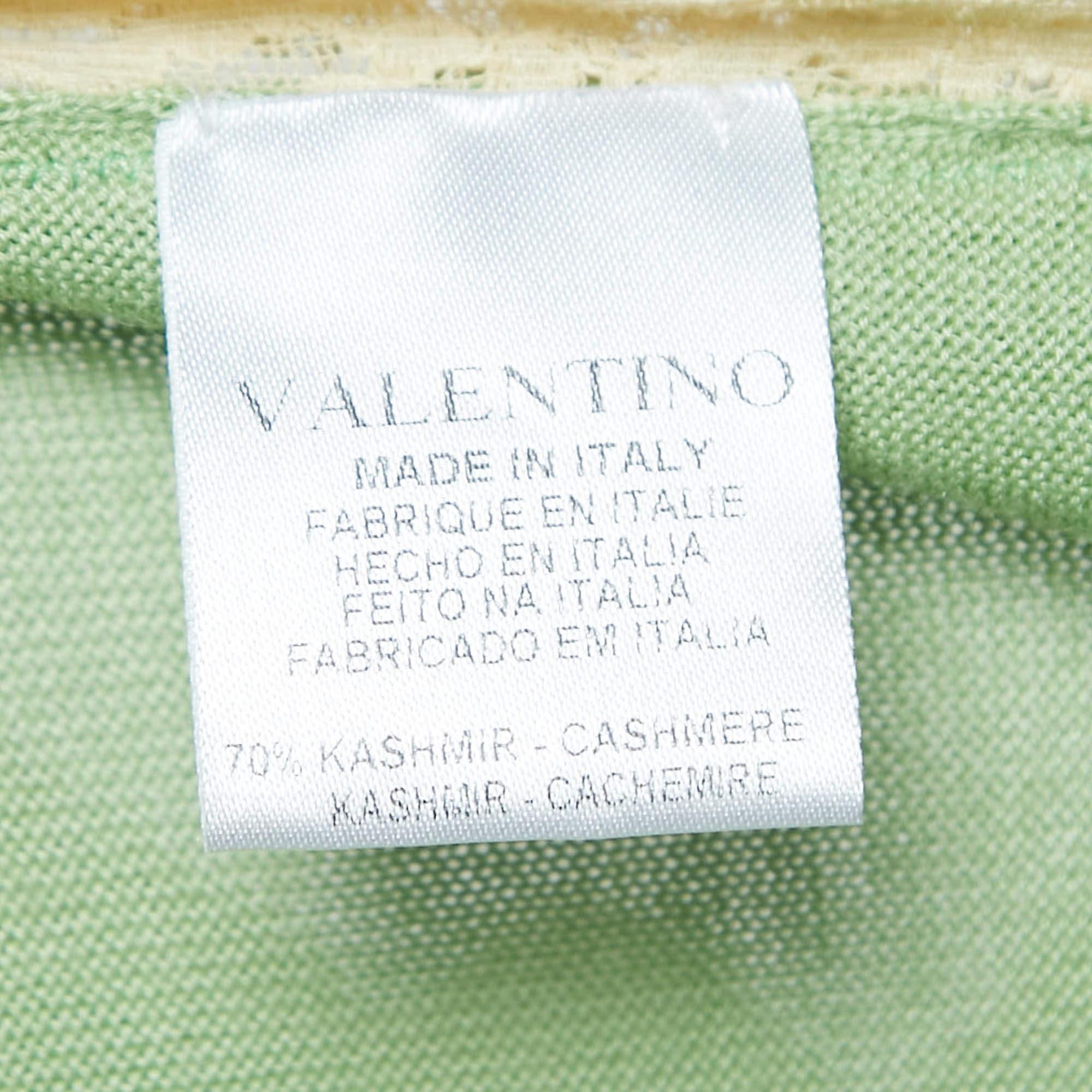 Valentino Grüne Kurzarm-Strickjacke aus Kaschmirmischung mit Spitzenbesatz und Spitzenbesatz M Damen im Angebot