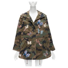 VALENTINO green colourful butterfly embroidery badges flared cargo jacket IT38