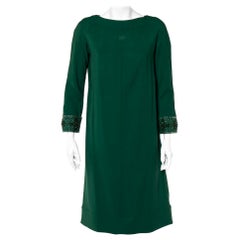 Valentino Green Crepe Embellished Sleeve Cape Detail Shift Dress M