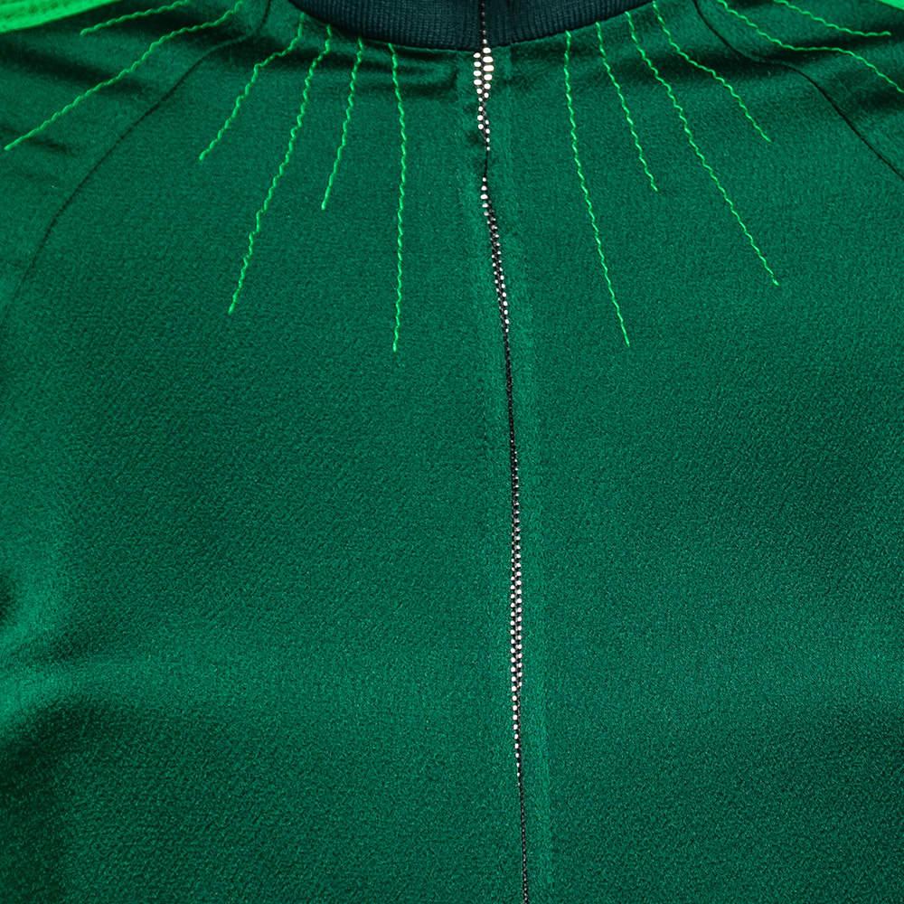 Valentino Green Crepe Pleated Stripe Detail Zip-Up Track Jacket S In New Condition For Sale In Dubai, Al Qouz 2