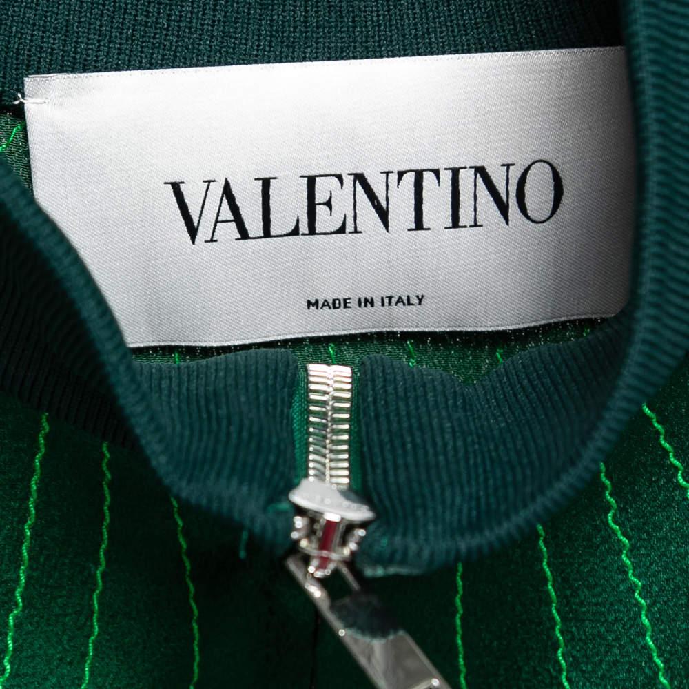 Valentino Green Crepe Pleated Stripe Detail Zip-Up Track Jacket S For Sale 2