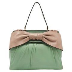 Valentino Green/Dusty Pink Leather Aphrodite Bow Top Handle Bag