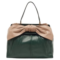 Valentino Green/Dusty Pink Leather Aphrodite Bow Top Handle Bag