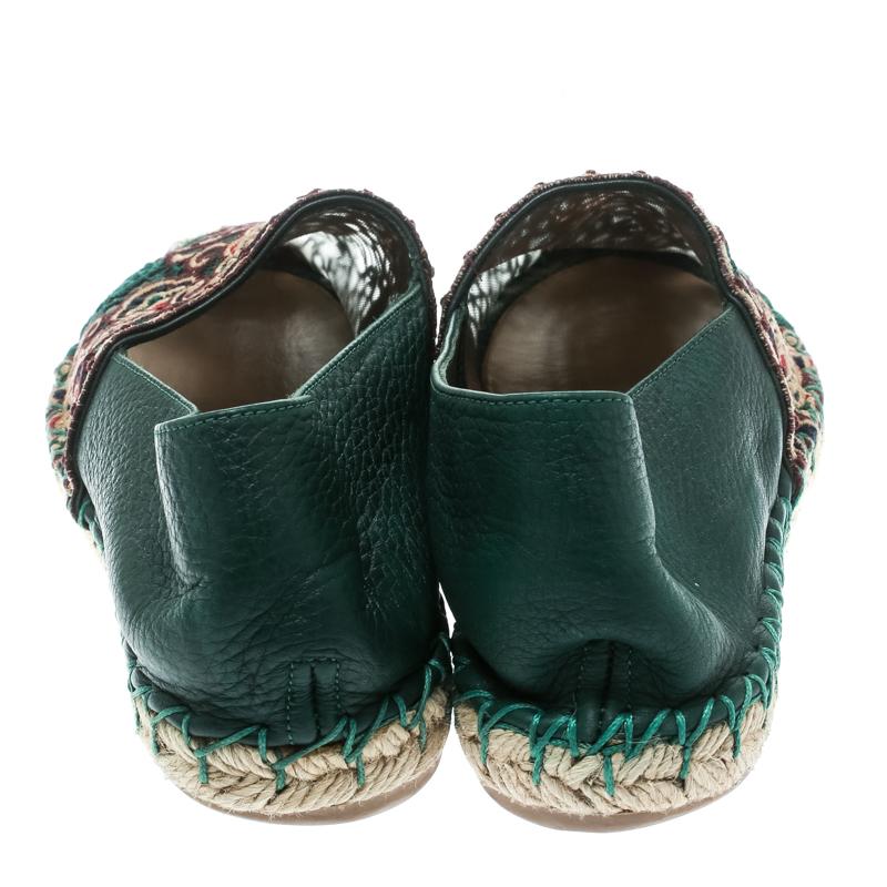Black Valentino Green Embroidered Leather Espadrilles Size 35