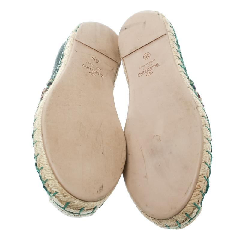 Valentino Green Embroidered Leather Espadrilles Size 35 2