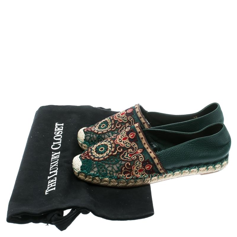 Valentino Green Embroidered Leather Espadrilles Size 35 3