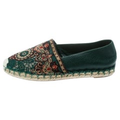 Valentino Green Embroidered Leather Espadrilles Size 35
