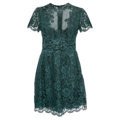 Valentino Green Floral Lace Bead Embellished Short Sleeve Dress