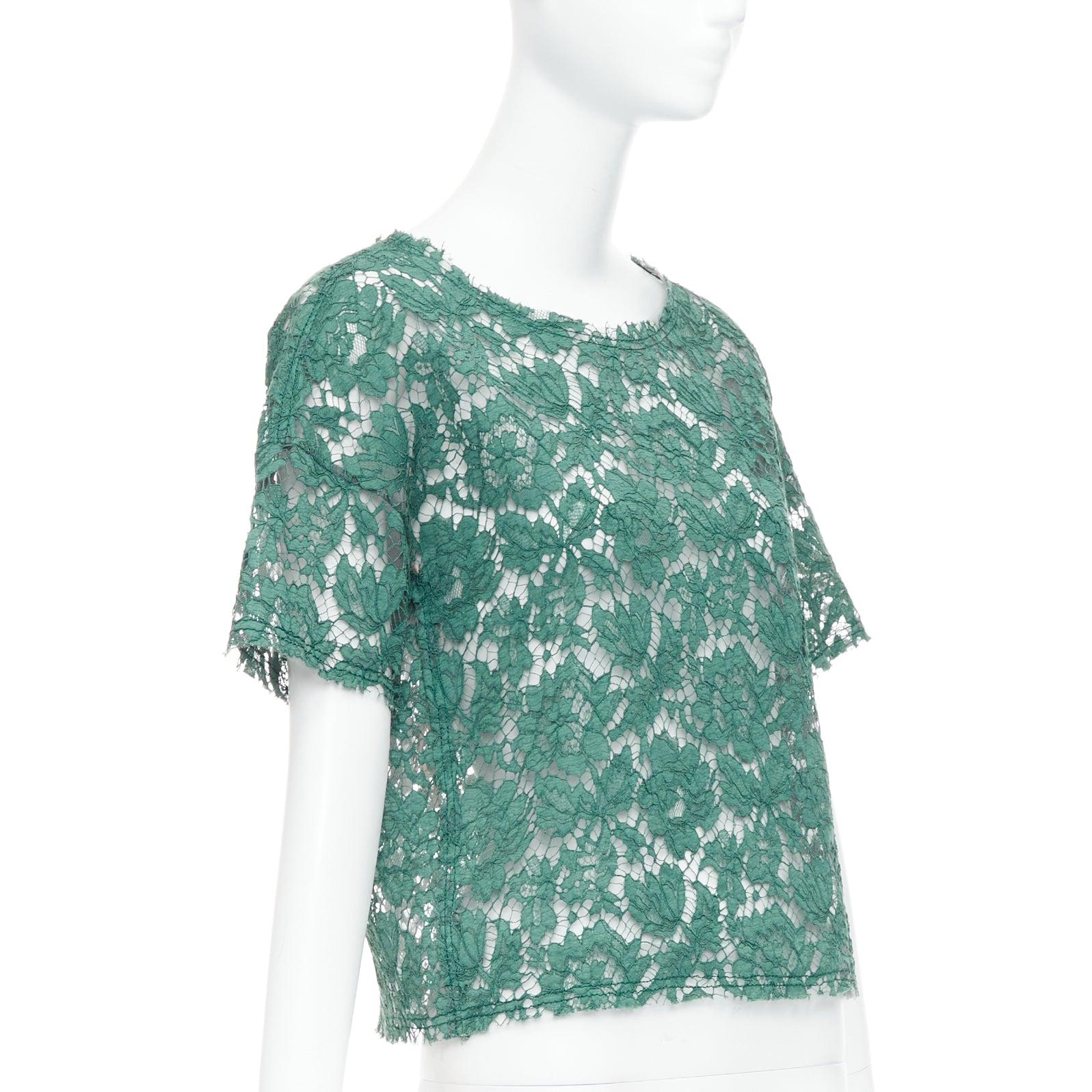 Vert Débardeur boxy en dentelle florale verte de VALENTINO IT38 XS en vente