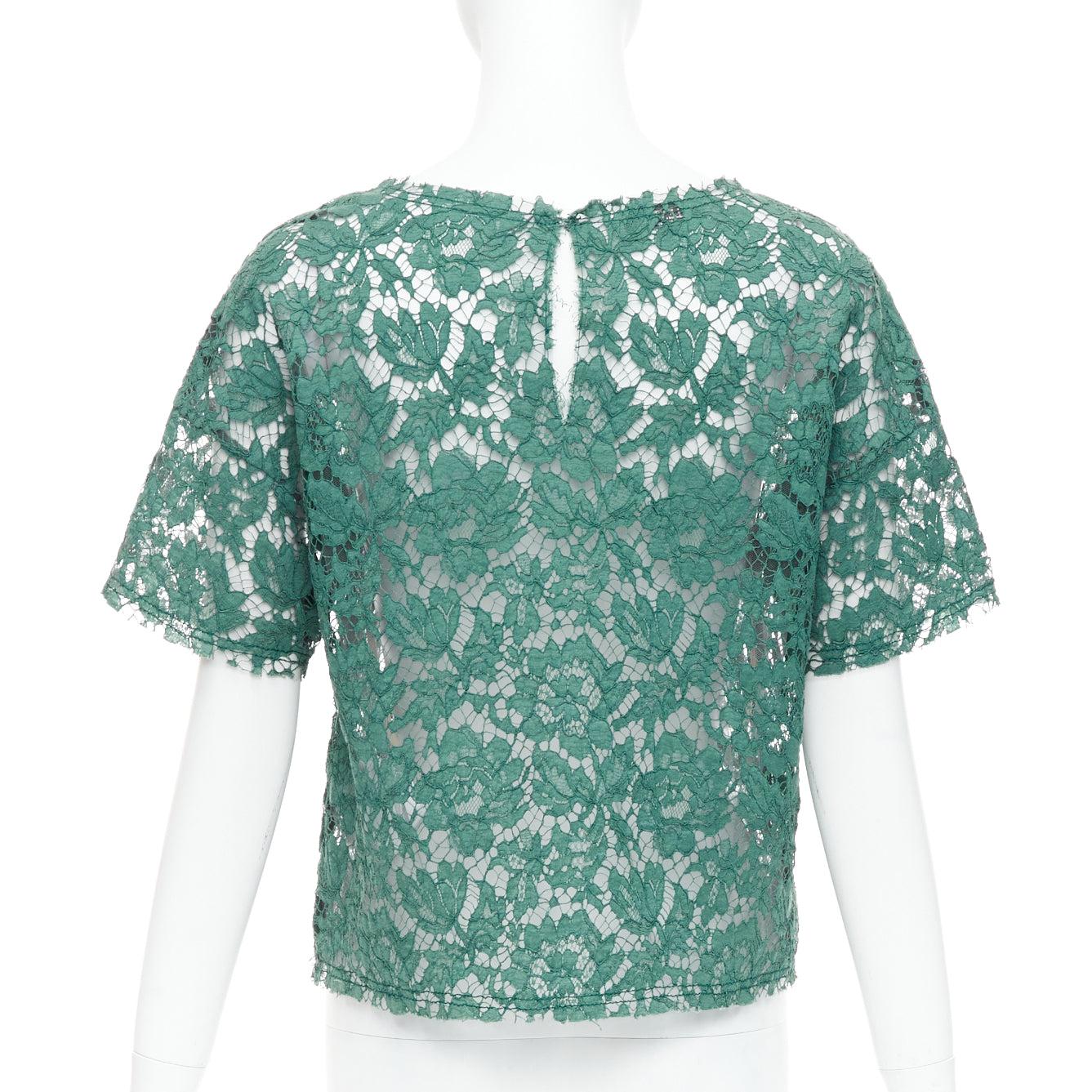 Débardeur boxy en dentelle florale verte de VALENTINO IT38 XS en vente 1