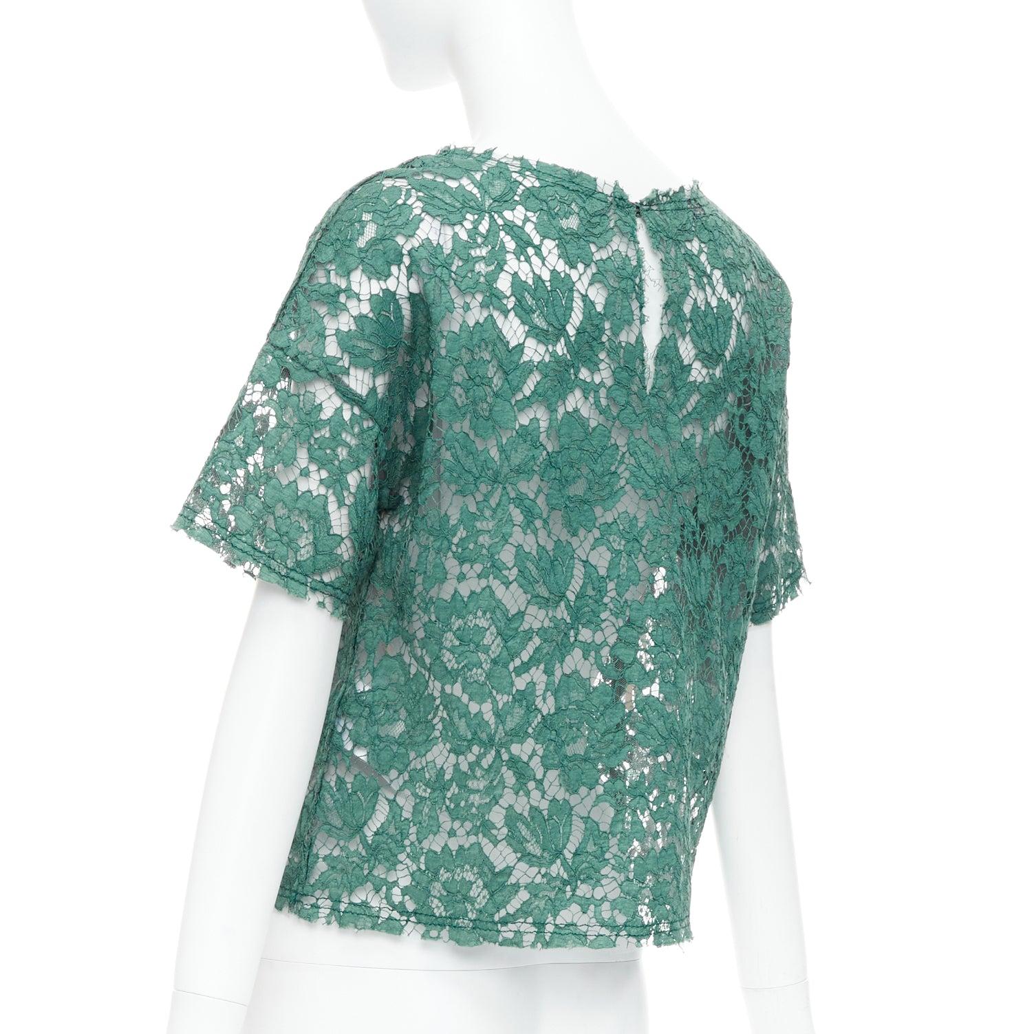 Débardeur boxy en dentelle florale verte de VALENTINO IT38 XS en vente 2