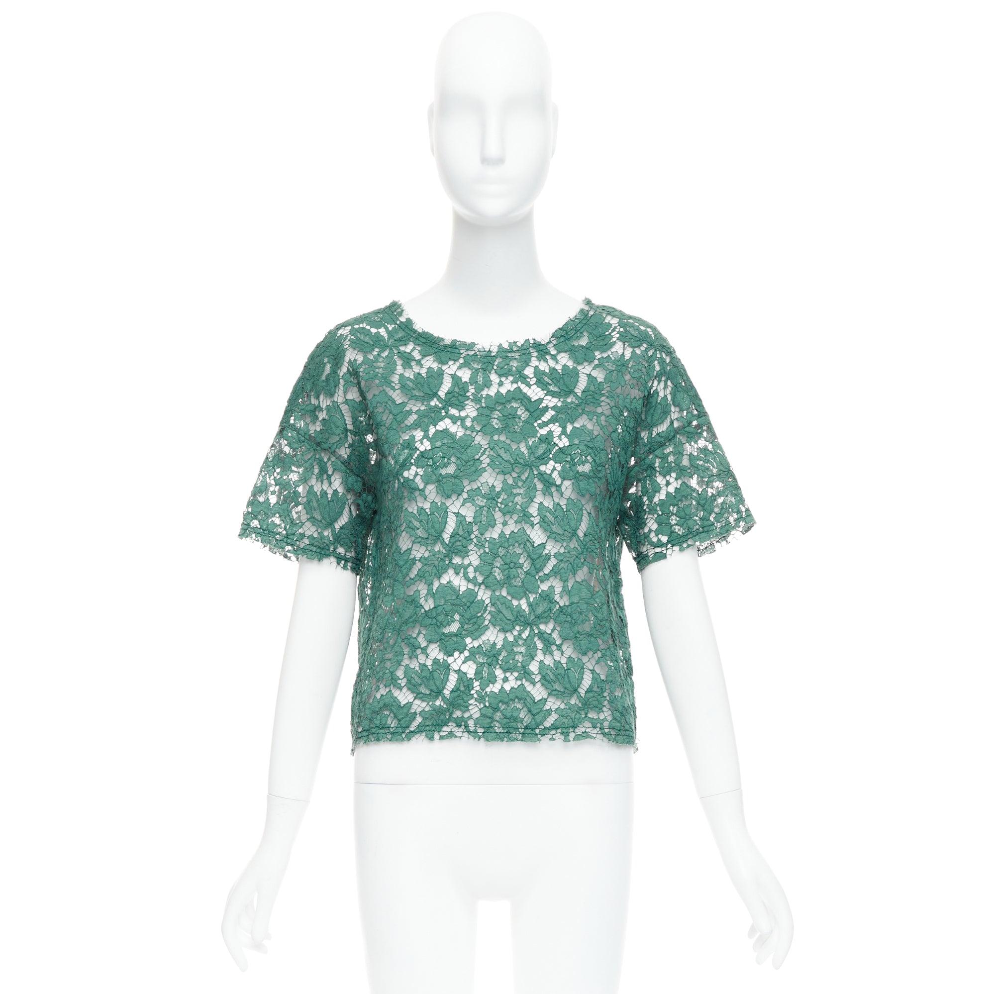 Débardeur boxy en dentelle florale verte de VALENTINO IT38 XS en vente 5