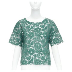 VALENTINO green floral lace boxy crop tshirt top IT38 XS
