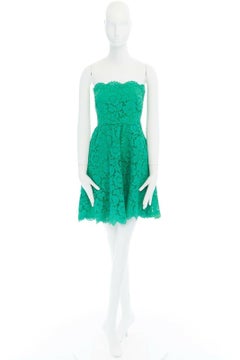 VALENTINO green floral lace strapless scalloped edges mini cocktail dress IT40 S