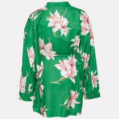 Valentino Green Floral Print Cotton Belted Shirt Dress L