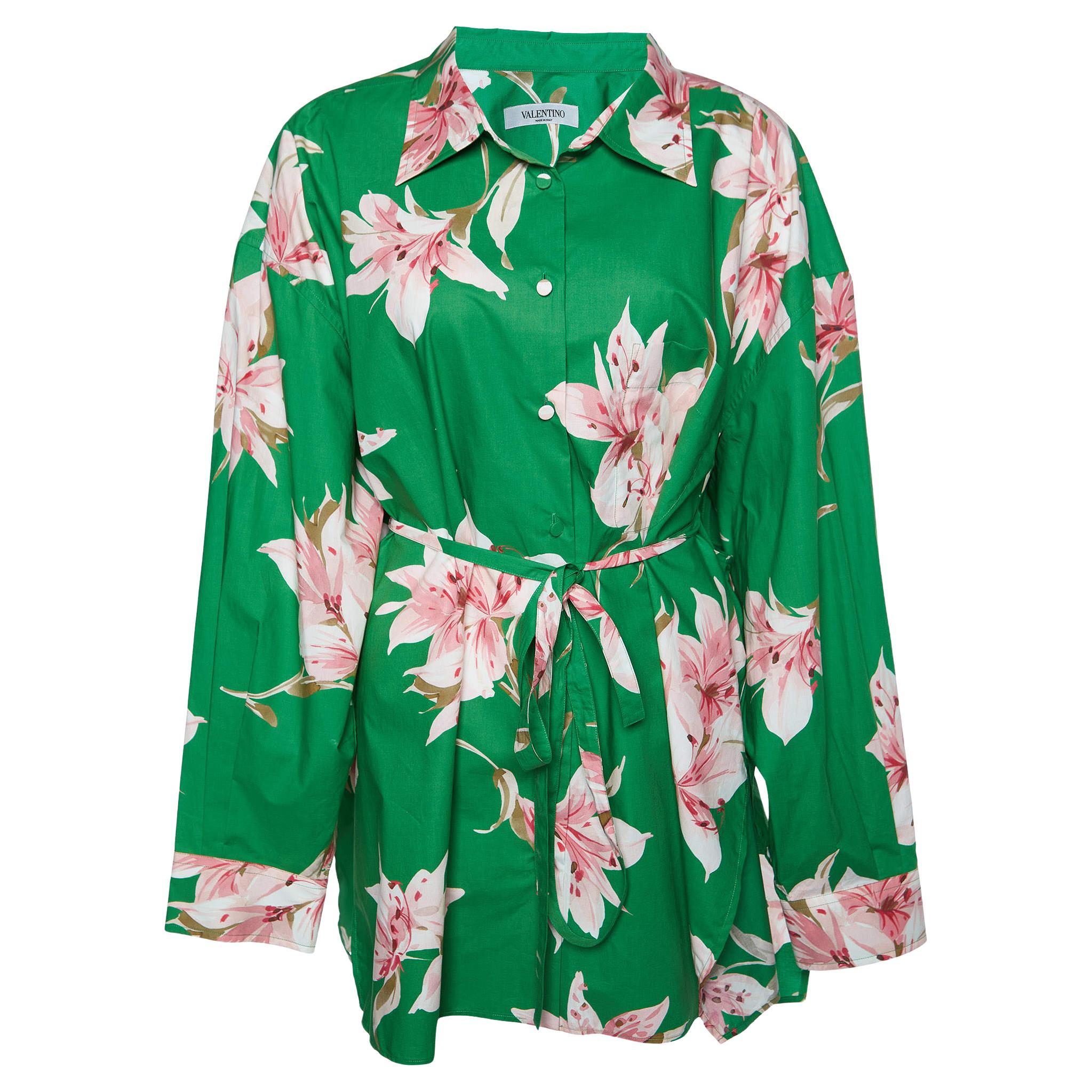 Valentino Greene & Greene & Greene, abito camicia con cintura in cotone con stampa floreale L.A.