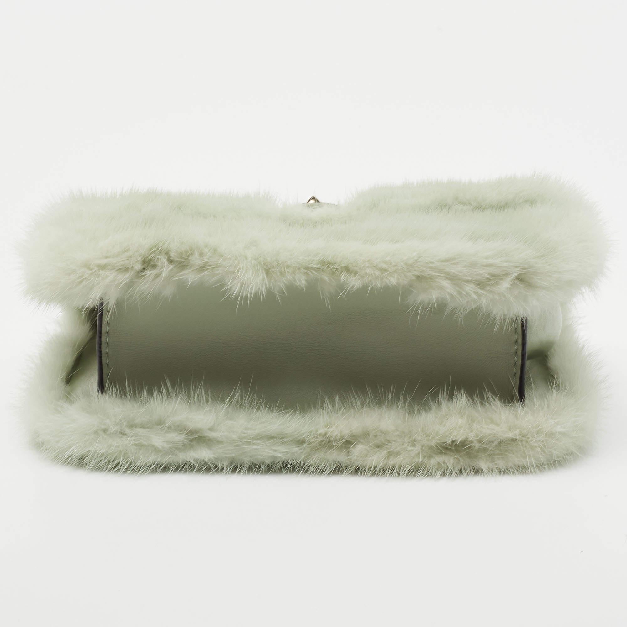 Valentino Green Fur Rockstud Glam Lock Shoulder Bag 1