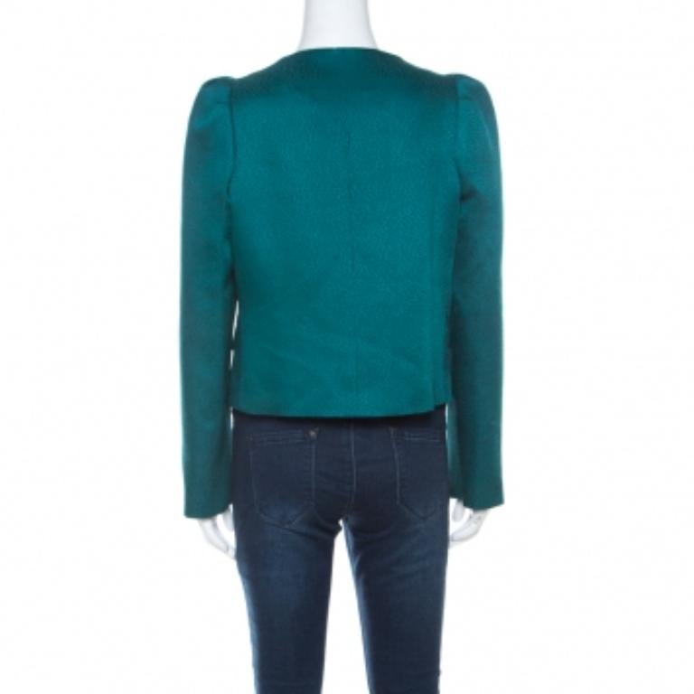 Valentino Grün Jacquard-verzierte Jacke mit abgeschnittener Taille L Damen im Angebot