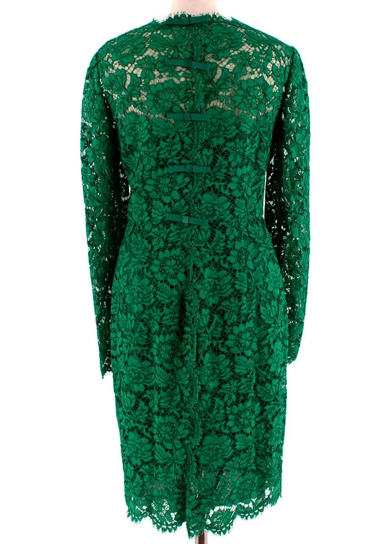 Valentino Green Lace Long Sleeve Midi Dress - Size Estimated M