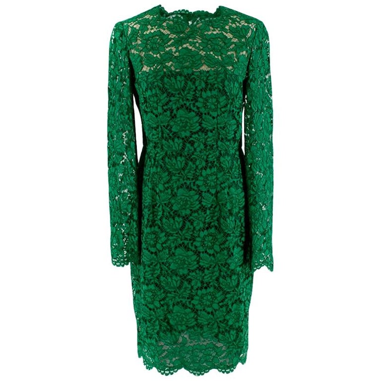 Valentino Green Lace Long Sleeve Midi Dress - Size Estimated M at 1stDibs | valentino  green lace dress, black and green lace dress, green lace sheath dress