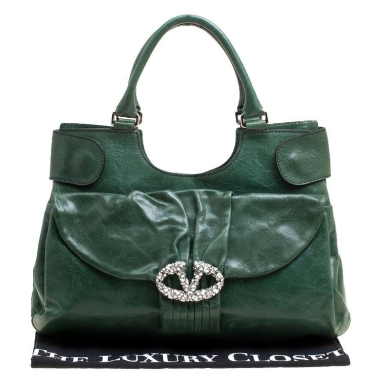 Valentino Green Leather Crystal Catch Shoulder Bag For Sale at 1stDibs