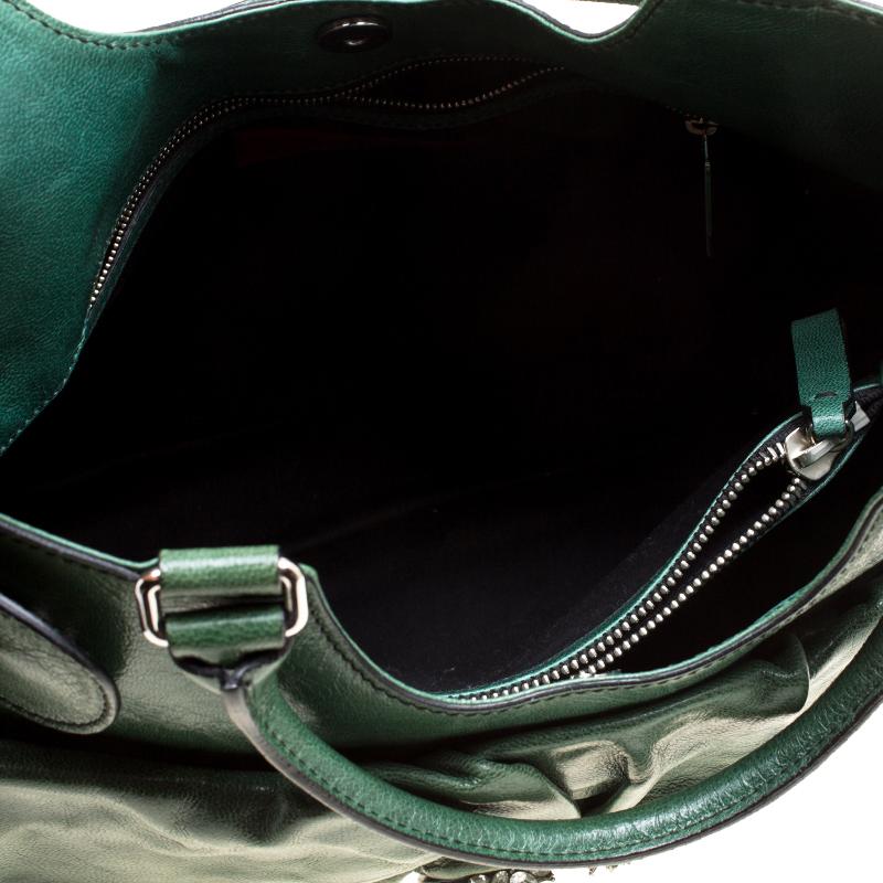 Women's Valentino Green Leather Crystal Catch Shoulder Bag