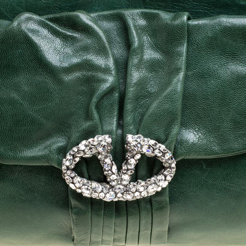 Valentino Green Leather Crystal Catch Shoulder Bag 2