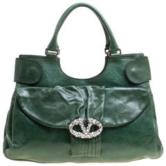 Valentino Green Leather Crystal Catch Shoulder Bag