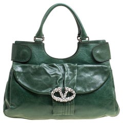 Valentino Green Leather Crystal Catch Shoulder Bag