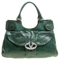 Valentino Green Leather Crystal Catch Shoulder Bag