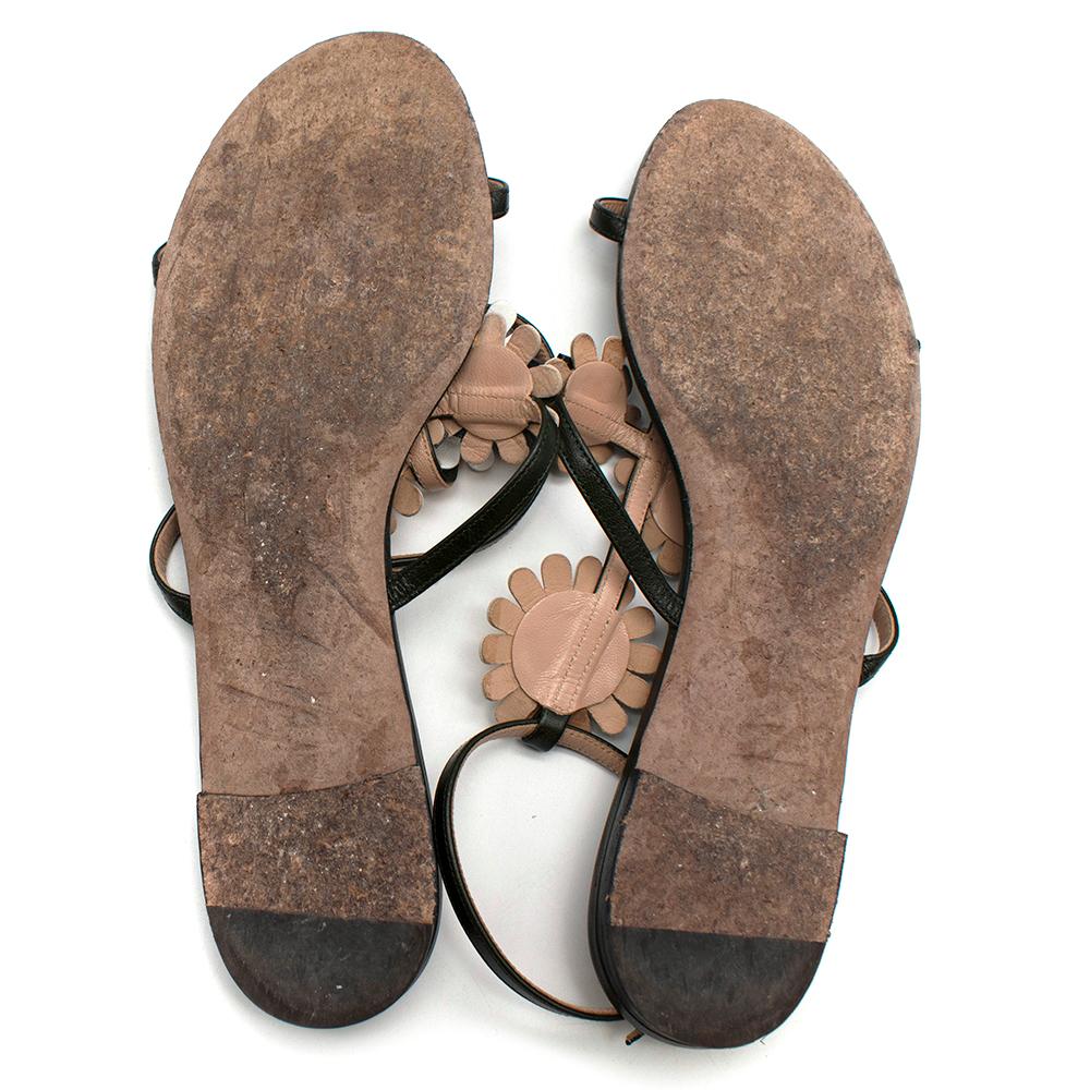  Valentino Green Leather Daisy Applique Sandals - Size EU 39 2