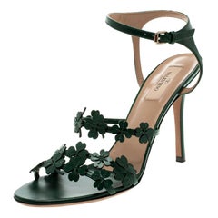 Valentino Green Leather Four Leaf Clover Appliquè Ankle Strap Sandals Size 40