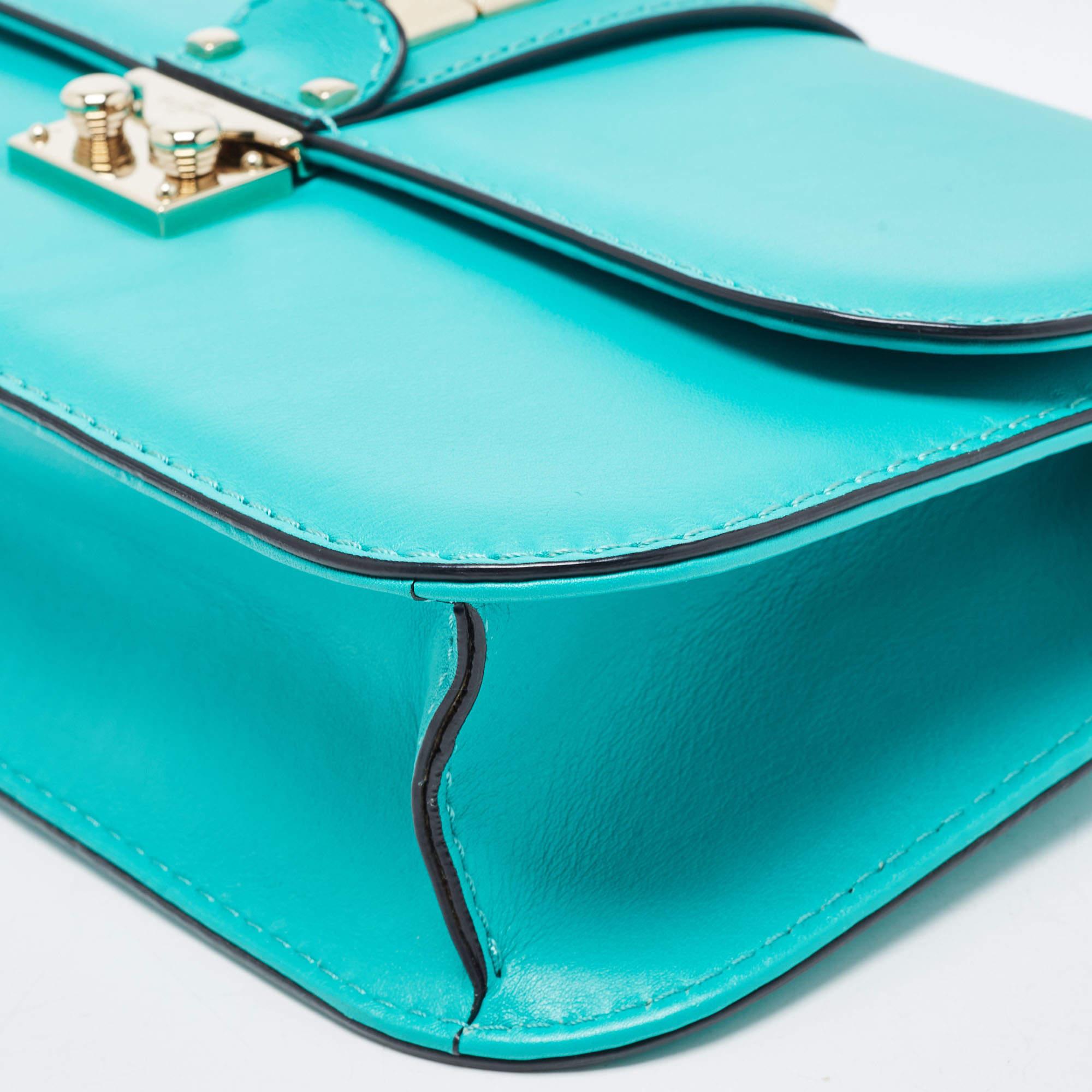 Valentino Green Leather Medium Rockstud Glam Lock Flap Bag 6