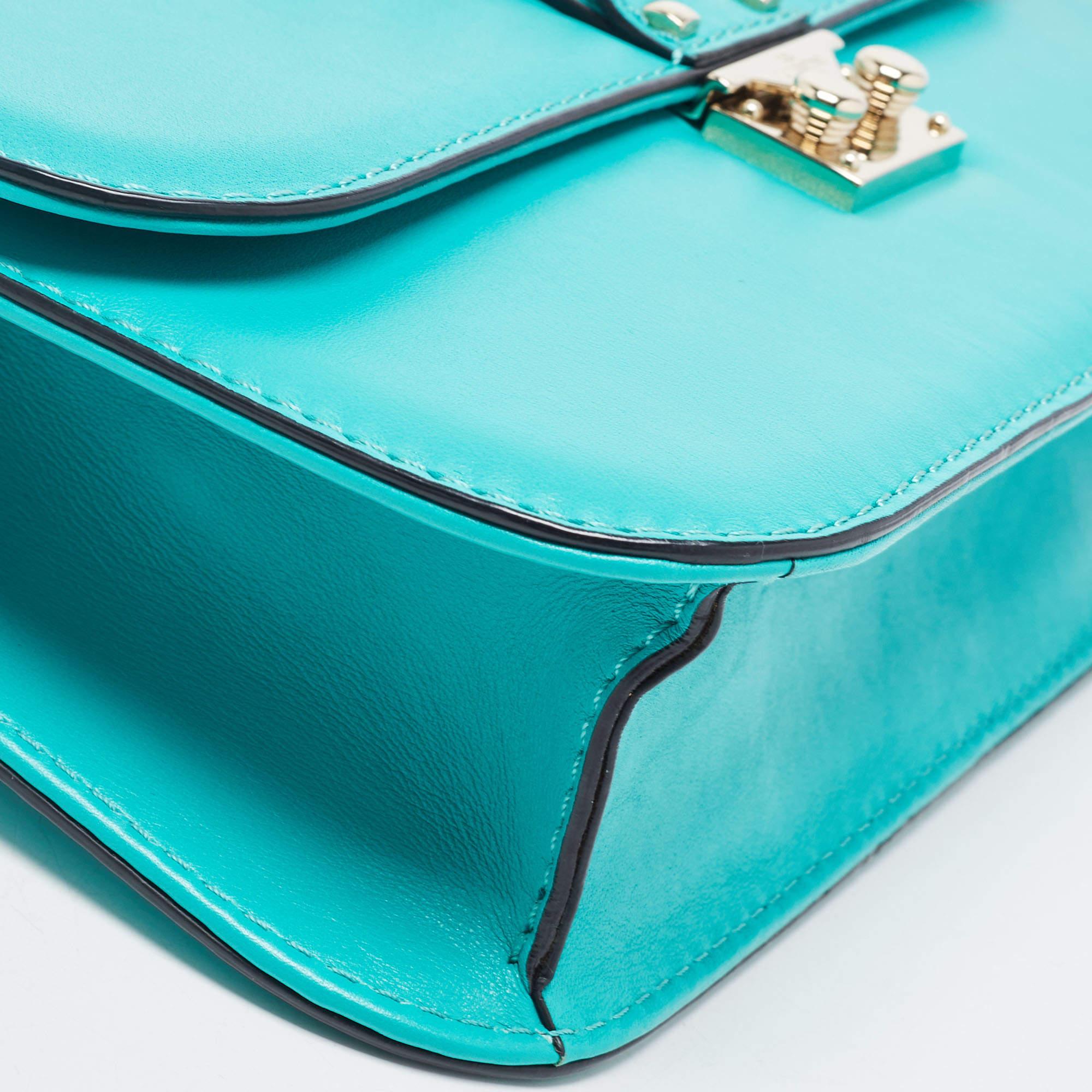 Valentino Green Leather Medium Rockstud Glam Lock Flap Bag 7